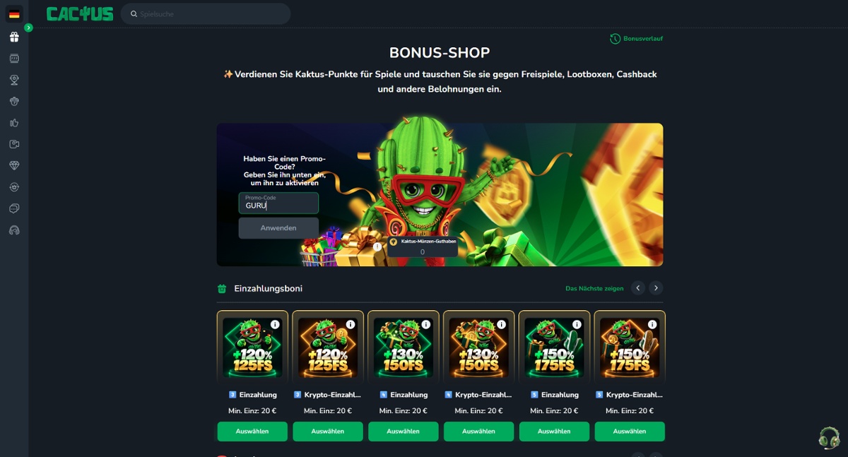 Cactus Casino 100 Freispiele bei Mummyland Treasures.